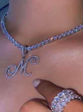 New Cursive Letters Cubic Zirconia Chain Intial Name Necklac