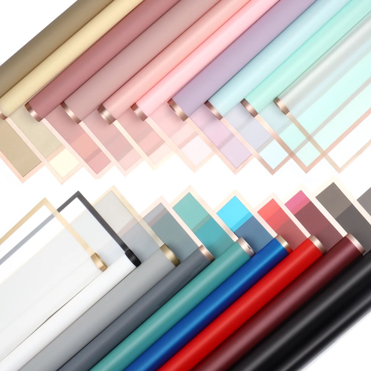 20 Sheets Flower Wrapping Paper With Golden Border Colorful