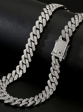 Gold Color Hip Hop Cuban Chain With Full Stone Mens Necklace