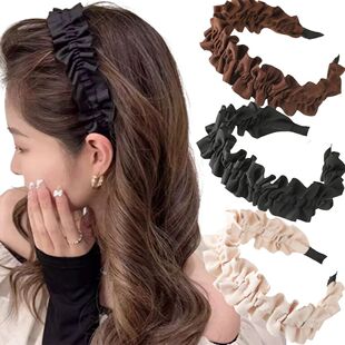 Haimeikang Ruffle Lace Headband Black Wide Hair Bands For Wo
