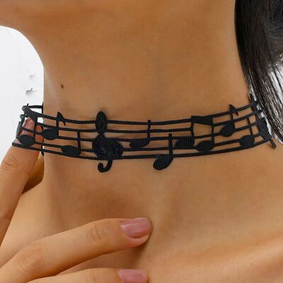 Handmade Black Short Necklace Featuring Unique Musical Note