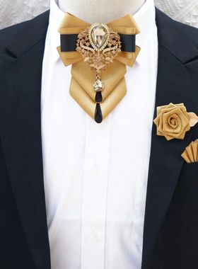 Luxury Rhinestone Bow Tie Brooch Pocket Towel Set Men's High