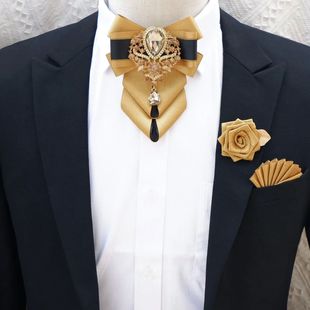 Towel High Bow Men Set Pocket Brooch Tie Rhinestone Luxury