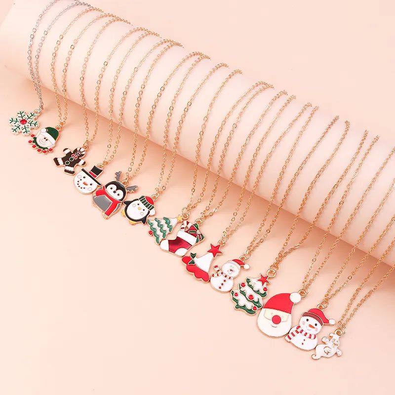 1pc Hot Sale Christmas Necklaces Enamel Charms Deer Tree Bel