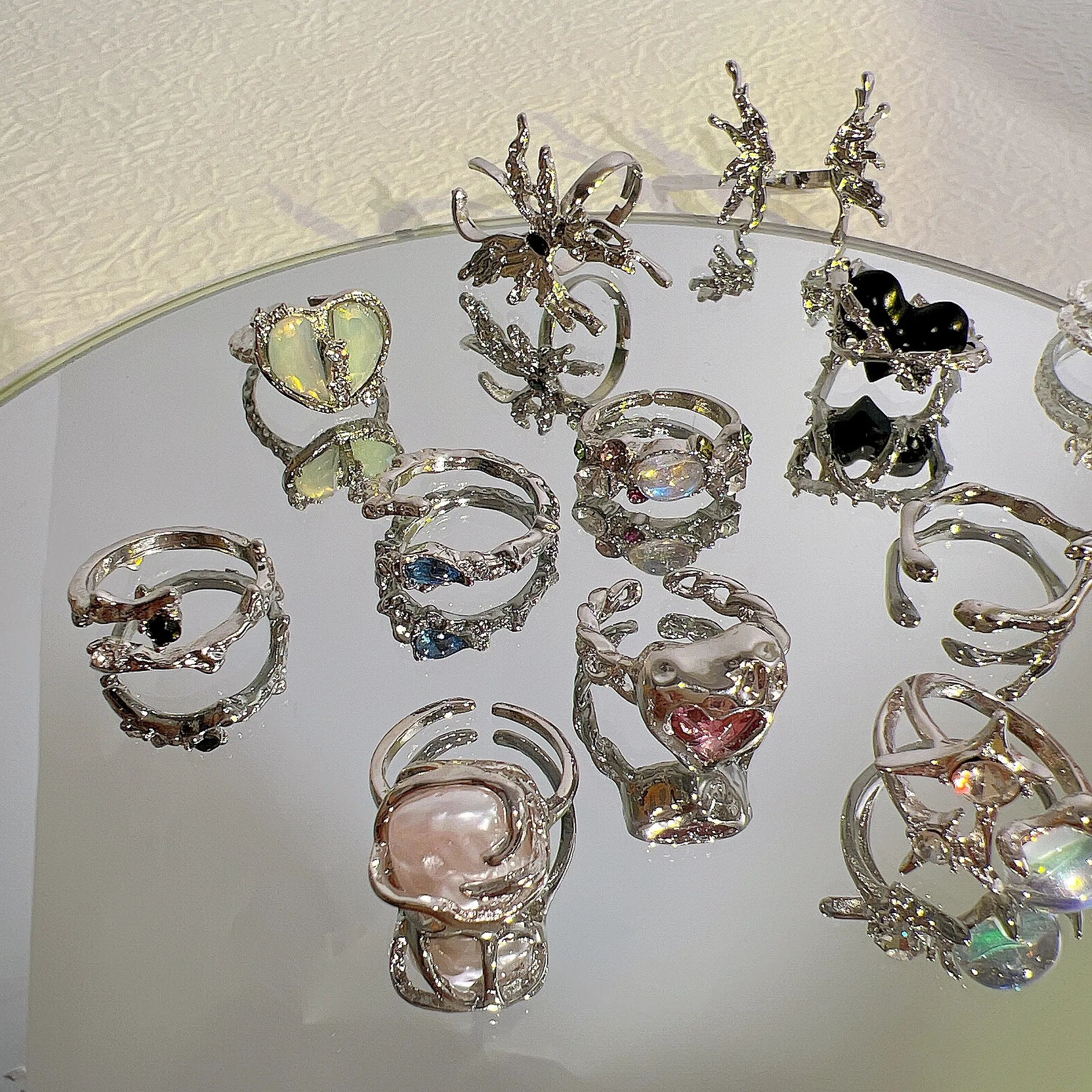 Y2K Crystal Rings Kpop Heart Ring Irregular Geometry Punk Vi 饰品/流行首饰/时尚饰品新 戒指/指环 原图主图