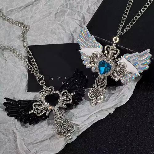 Goth Sexy Accessory Wings Cross Pendant Necklace Y2K Jewelry