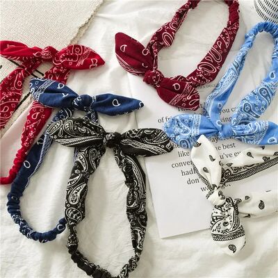 NewPrinting Rabbit Ear Knotted Elastic Hair Band Wide Girl W