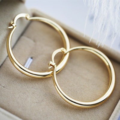 Simple Women's Gold Colors Earrings Large Round Hoop Earring