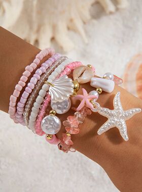 Tocona Bohemian Resort Style Shell Beaded Weaving Bracelet B