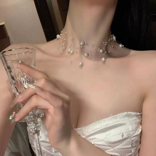 Fashion White Pearl Necklace Adjustable Length Multi-Layer S