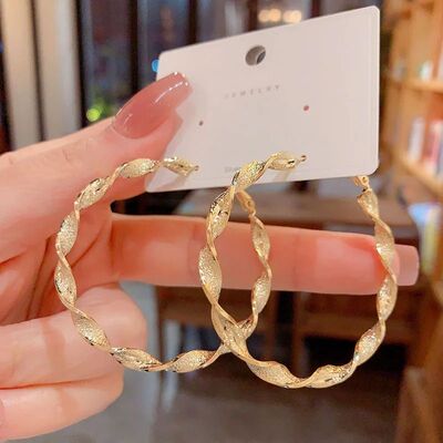Exaggerated Twisted Women's Hoop Earrings Gold Color Uneven