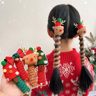 2PCS Hair Ropes Christmas Headwear for Girl Cartoon Elk Deer