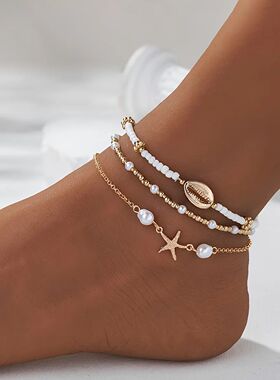 Women's Bohemian Style Beach Vacation Ankle Cha Three-Layer