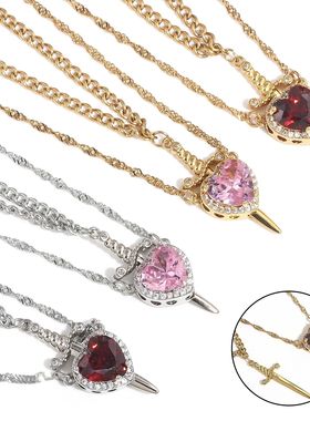 LATS 2pcs Can Be Assembled Heart and Sword Zircon Pendant Ne
