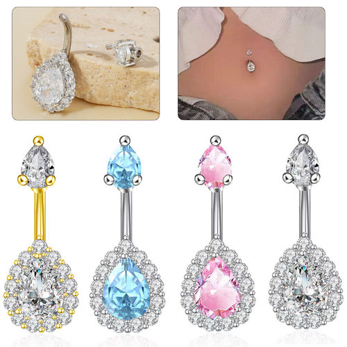 Copper Set Zircon Water Drop Navel Ring Stainless Steel Pier