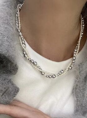 Fashion Imitation Pearl Wrapped Necklace Double Layer Magnet