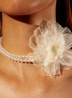 New Fashionable Lace Flower Double-layer Imitation Pearl Nec