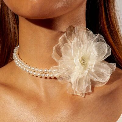 New Fashionable Lace Flower Double-layer Imitation Pearl Nec