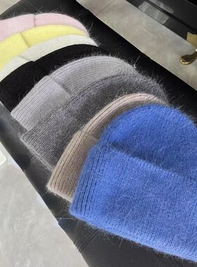 Angora Knit Winter Hat For Womens Rabbit Fur Fluffy Knitted