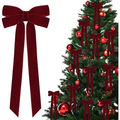 5/10Pcs Burgundy Velvet Bow Ornaments 23CM Christmas Tree De