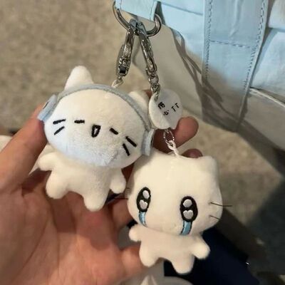 Cute Headphones Kitten Couple Keychain Mini Crying Cat Doll
