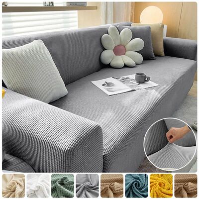 New Jacquard Fabric Sofa Cover Solid Color Couch Covers Elas