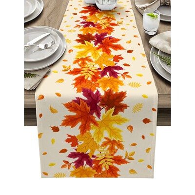 Thanksgiving Autumn Maple Leaves Table Runner Christmas Dinn