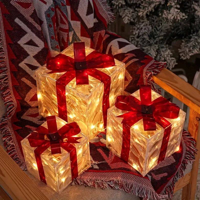 3pcs?Lighted?Gift?Boxes?Decorations,?Decorative?Boxes,?Chris