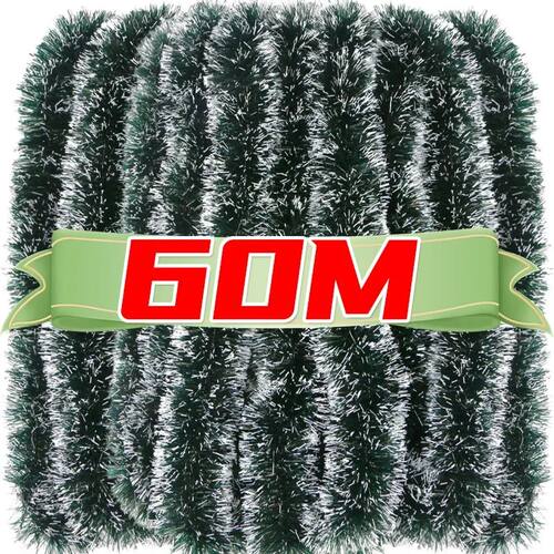 60/2m Christmas Tel Garland Green Wreath Madder Flower Ribbo