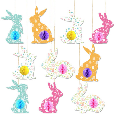 Easter Double-sided Bunny Honeycomb Pendant Scene Layout Dec
