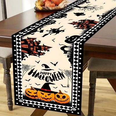 Happy Halloween Table Runner Pumpkin Ghost Cat Table Runner
