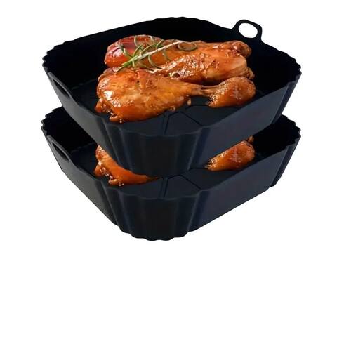 1Pc Silicone Air Fryer Pot Tray with Handle, Square Air Frye