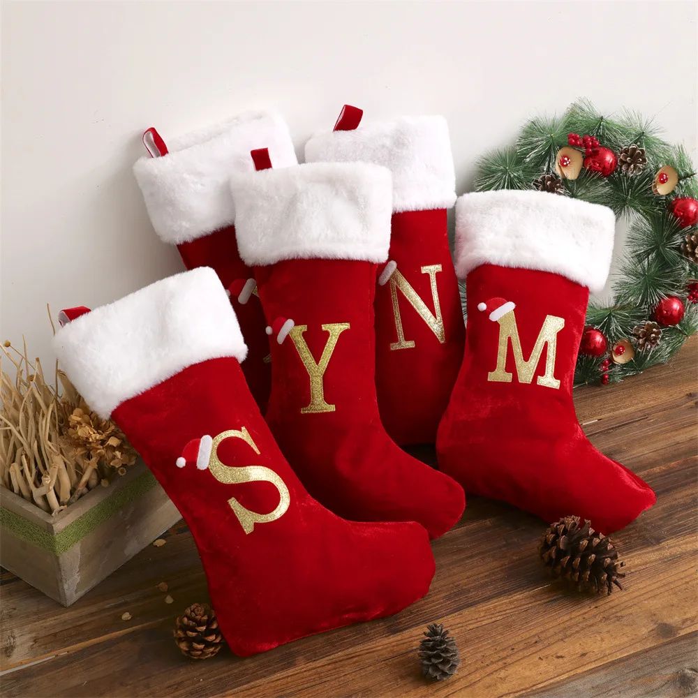 50cm Large Embroidered Monogram Christmas Stocking,Xmas Sock