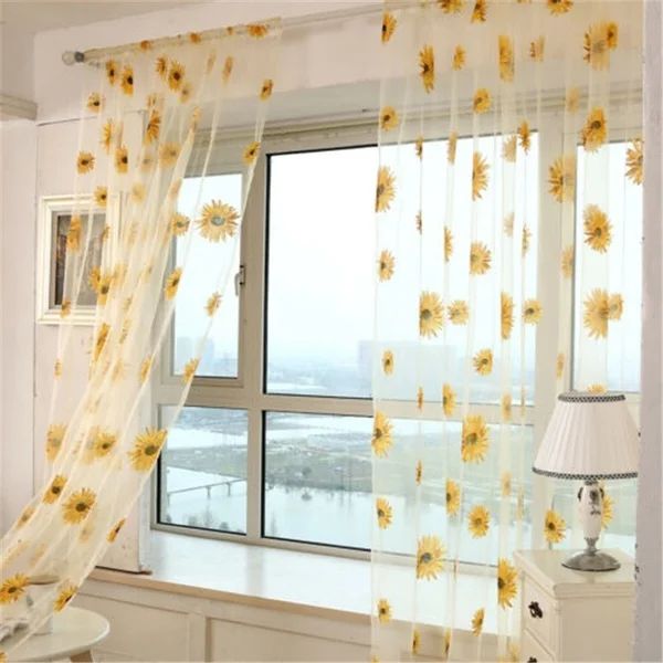 Sunflower Tulle Curta for Living Room Bedroom Kitchen Window