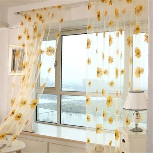 Sunflower Tulle Curta for Living Room Bedroom Kitchen Window