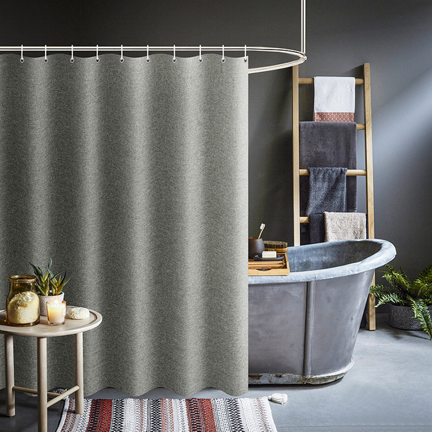 thick grey shower curtains imitation linen fabric waterproof