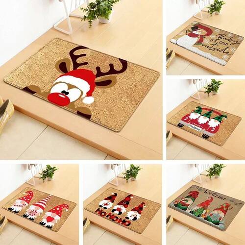 Merry Christmas Welcome Doormat Winter Non-Slip Rubber Backe