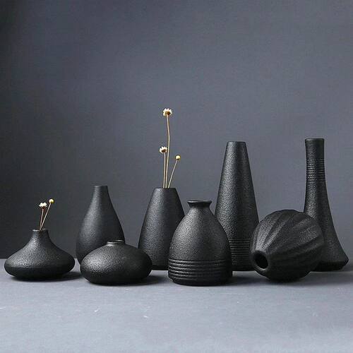 Black Ceramic Small Vase Home Decoration Crafts Tabletop Orn