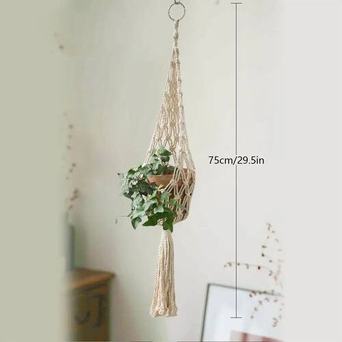 New Macrame Plant Hangers Handmade Beige Color Cotton Rope H