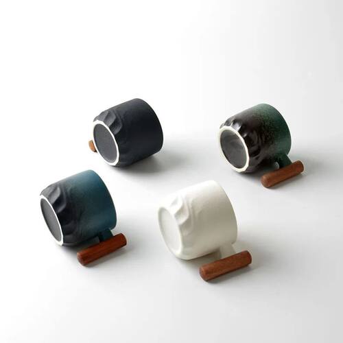 Ceramic retro coffee cup, office water cup, tea cup, wooden