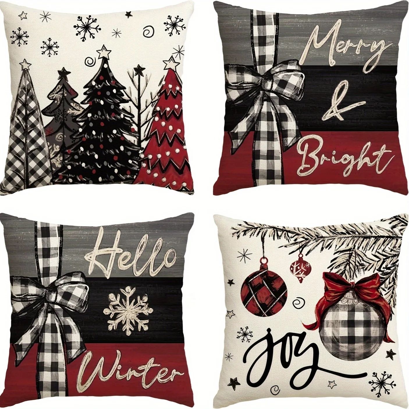 4-Pack Christmas Throw Pillow Covers,  Decorative Cushion Ca