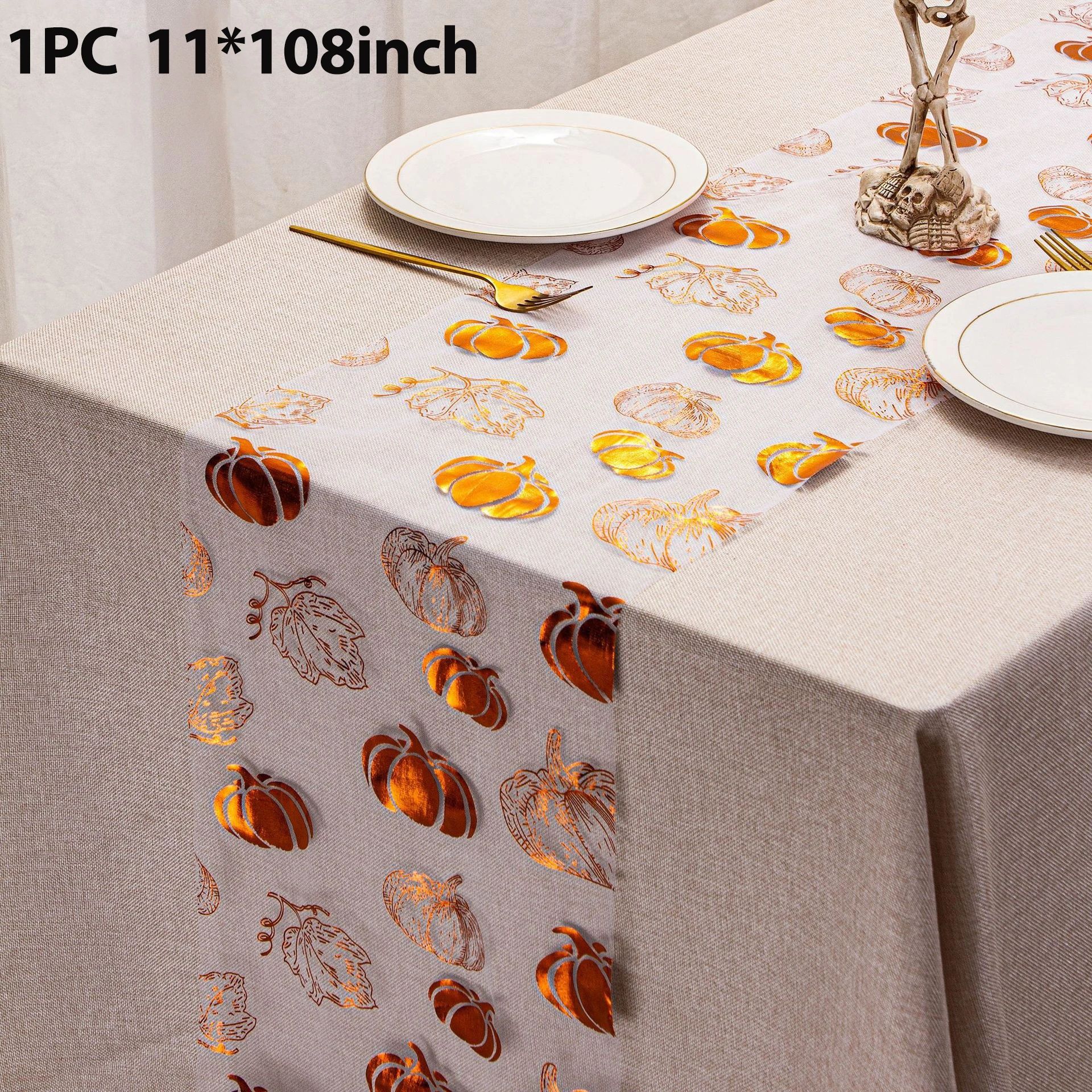 Halloween Table Runners Skeleton Rose Tablecloth Gold Hollow