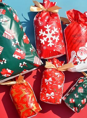 Merry Christmas Candy Bag Santa Gift Bag Snowflake Drawstrin