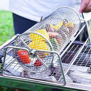 BBQ Rolling Grill Mesh Rotisser Stainless Basket Steel