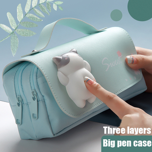 Cute Cat Decompression Pencil Case Big Pencil Box Portable G
