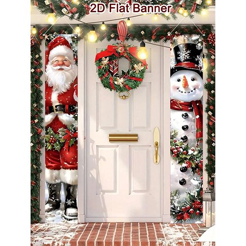 Santa Claus Banner Christmas Snowman Door Couplet Merry Chri