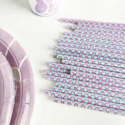 25Pcs Mermaid Party Disposable Straws Paper Drinking Straws