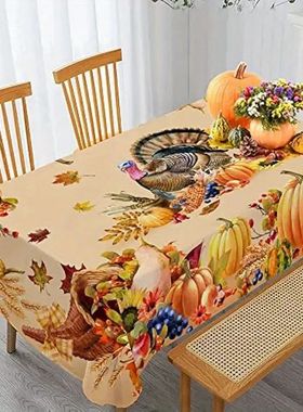 Thanksgiving Turkey Rectangle Tablecloths Autumn Pumpkin Flo