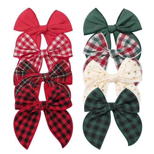 1Pc 5.7 Inch Cheer Bowknot Hairpin Classic Plaid Christmas c