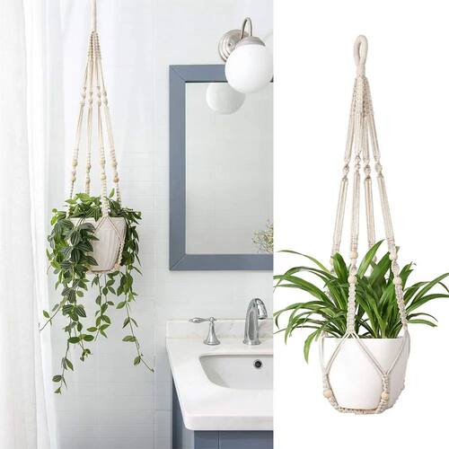 Bohemian Macrame Plant Hanger Cotton Rope Basket with Mesh L